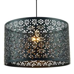 Happy Homewares Moroccan Designed Large Black Metal Pendant Shade with Floral Decor - Size: 16 inches - thumbnail 2