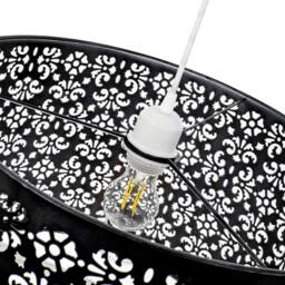 Happy Homewares Moroccan Designed Large Black Metal Pendant Shade with Floral Decor - Size: 16 inches - thumbnail 4