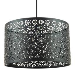 Happy Homewares Moroccan Designed Large Black Metal Pendant Shade with Floral Decor - Size: 16 inches - thumbnail 1