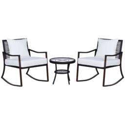 Wyld Haus Madile 3 Piece Rattan Bistro Set Rocking Chairs & Round Glass Coffee in Brown - thumbnail 2