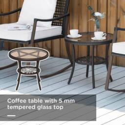 Wyld Haus Madile 3 Piece Rattan Bistro Set Rocking Chairs & Round Glass Coffee in Brown - thumbnail 4