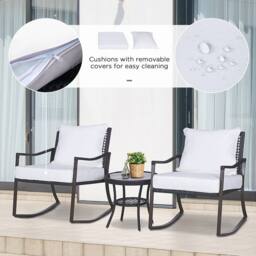 Wyld Haus Madile 3 Piece Rattan Bistro Set Rocking Chairs & Round Glass Coffee in Brown - thumbnail 7