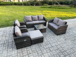 Fimous 8 Seater Garden Furniture Set Rattan Outdoor Lounge Sofa Chair With Tempered Glass Table Big Footstool Dark Grey Mixed - thumbnail 1