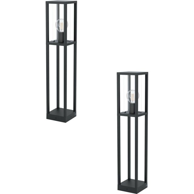 Loops 2 PACK IP44 Outdoor Bollard Light Black Cast Aluminium Box 40W E27 Tall Post - image 1