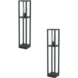 Loops 2 PACK IP44 Outdoor Bollard Light Black Cast Aluminium Box 40W E27 Tall Post