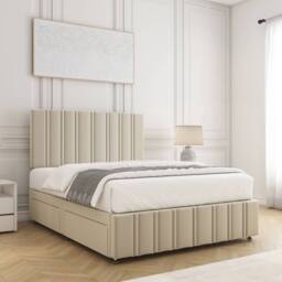"BSSPOKE Isabella Divan Bed Set Plush Velvet 24""Headboard & Mattress No Drawers in Cream - Size: Single" - thumbnail 2