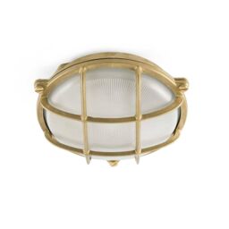 Netlighting Noray 1 Light Outdoor Bulkhead Wall Light Brass IP65 E27 in Yellow - thumbnail 2