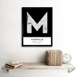"Wee Blue Coo Wall Art Print Marseille France City Map Modern Typography Stylish Letter Framed Word in Black - Size: W12"" x H16""" - thumbnail 2