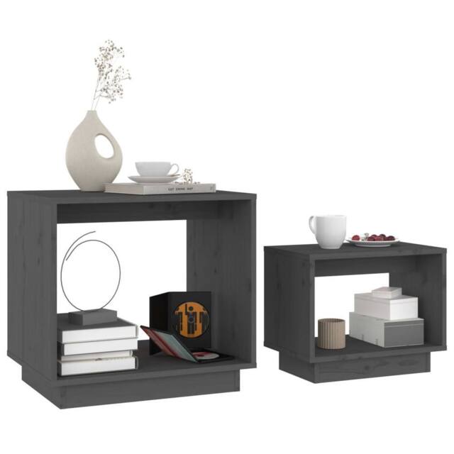 Berkfield Home Nesting Coffee Tables 2 pcs Grey Solid Wood Pine - image 1
