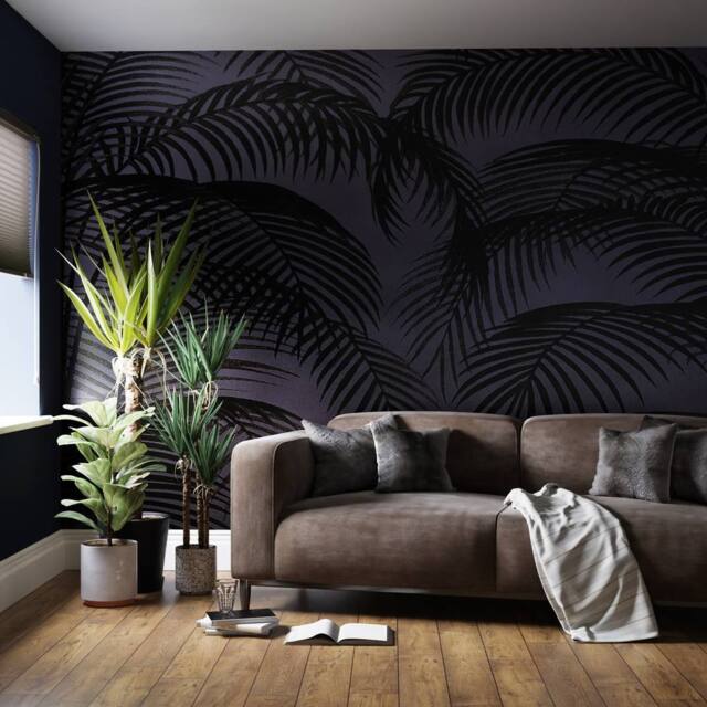 Superfresco Easy Palm Silhouette Midnight Print To Order 3m x 2.8m Mural in Navy - image 1