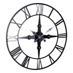 Orsina Wall Clock With Silver Roman Numerals, 59cm Analogue Clock With Black Rim, Stylish Wall Clock For Hallways - thumbnail 2