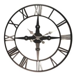 Orsina Wall Clock With Silver Roman Numerals, 59cm Analogue Clock With Black Rim, Stylish Wall Clock For Hallways - thumbnail 1