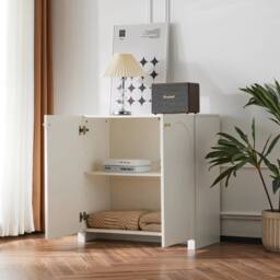 VOGREX White Wooden 2 Door Adjustable Sideboard Cabinet - thumbnail 4