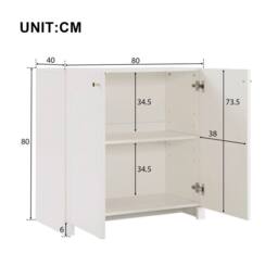 VOGREX White Wooden 2 Door Adjustable Sideboard Cabinet - thumbnail 2