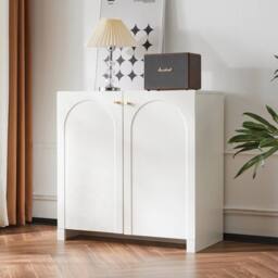 VOGREX White Wooden 2 Door Adjustable Sideboard Cabinet - thumbnail 3