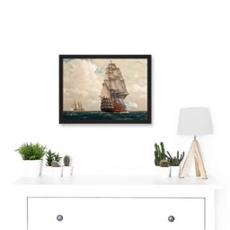 Artery8 Painting Seascape Naval Diemer Ship At Sea Men O War Passing Artwork Framed Wall Art Print A4 in Black - thumbnail 2