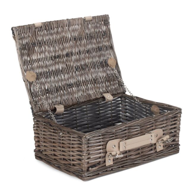 Red Hamper Wicker 35cm Antique Wash Split Willow Picnic Basket Unlined in Grey - image 1