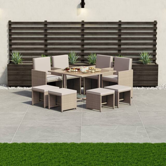 Home Discount 11Pc Garden Vida Cuba 10 Seater Rattan UKFR Fabric Garden Furniture in Natural - image 1