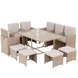 Home Discount 11Pc Garden Vida Cuba 10 Seater Rattan UKFR Fabric Garden Furniture in Natural - thumbnail 9