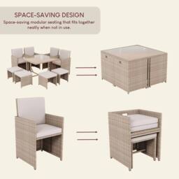 Home Discount 11Pc Garden Vida Cuba 10 Seater Rattan UKFR Fabric Garden Furniture in Natural - thumbnail 8