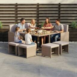 Home Discount 11Pc Garden Vida Cuba 10 Seater Rattan UKFR Fabric Garden Furniture in Natural - thumbnail 2
