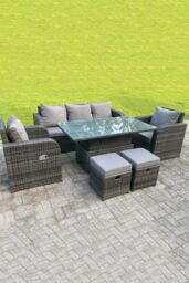 Fimous Rattan Outdoor Lifting Adjustable Dining Coffee Table Sets Lounge Sofa Recling Chairs Footstools in Dark Grey - thumbnail 2