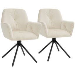 tectake Swivel Chair Lenia Set Of 2 - Velvet Cream/Black in Cream - Size: 2 Pack