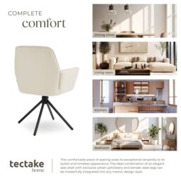 tectake Swivel Chair Lenia Set Of 2 - Velvet Cream/Black in Cream - Size: 2 Pack - thumbnail 7