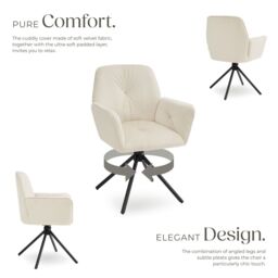 tectake Swivel Chair Lenia Set Of 2 - Velvet Cream/Black in Cream - Size: 2 Pack - thumbnail 3