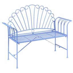 Wyld and Coco Light Blue Metal Outdoor Bench 2-Seater Vintage Style - thumbnail 3