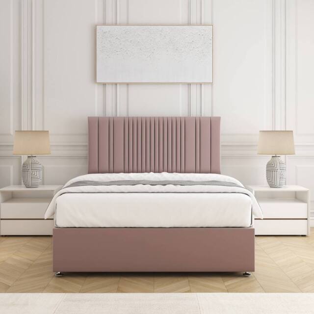"BSSPOKE Florence Divan Bed Plush Velvet 24"" Headboard & Mattress No Drawers in Pink - Size: Small Double" - image 1