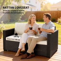 OUTSUNNY 2 Seater Rattan Garden Sofa with Deep Seat, Wide Arms, Black - thumbnail 4