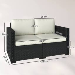 OUTSUNNY 2 Seater Rattan Garden Sofa with Deep Seat, Wide Arms, Black - thumbnail 3