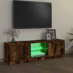 Berkfield Home TV Cabinet with LED Lights Smoked Oak 120x30x35.5 cm in Brown - thumbnail 4