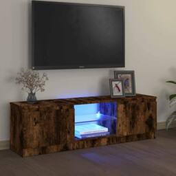 Berkfield Home TV Cabinet with LED Lights Smoked Oak 120x30x35.5 cm in Brown - thumbnail 2