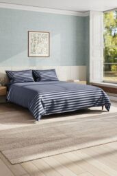 Garden Sanctuary Single-Bed Grey Satin Stripe Bedding Polyester Duvet Cover Set - Size: Single