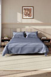 Garden Sanctuary Single-Bed Grey Satin Stripe Bedding Polyester Duvet Cover Set - Size: Single - thumbnail 2