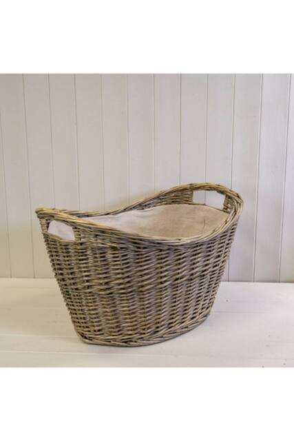KDMD Willow Oval Scooped Log Basket with Hessian Liner in Natural - image 1
