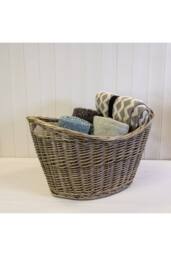 KDMD Willow Oval Scooped Log Basket with Hessian Liner in Natural - thumbnail 2