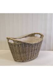 KDMD Willow Oval Scooped Log Basket with Hessian Liner in Natural