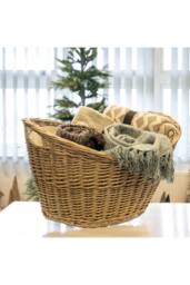 KDMD Willow Oval Scooped Log Basket with Hessian Liner in Natural - thumbnail 3