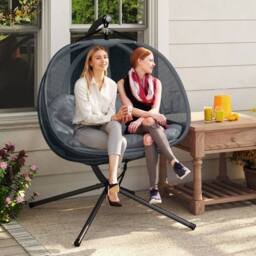 OUTSUNNY Double Hanging Egg Chair 2 Seaters Swing Hammock w/ Cushion in Grey