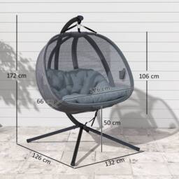 OUTSUNNY Double Hanging Egg Chair 2 Seaters Swing Hammock w/ Cushion in Grey - thumbnail 3