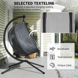 OUTSUNNY Double Hanging Egg Chair 2 Seaters Swing Hammock w/ Cushion in Grey - thumbnail 4