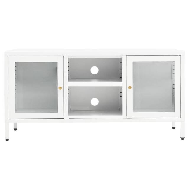 Berkfield Home TV Cabinet White 105x35x52 cm Steel & Glass - Size: 105 x 35 x 52 cm - image 1
