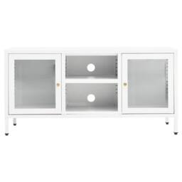 Berkfield Home TV Cabinet White 105x35x52 cm Steel & Glass - Size: 105 x 35 x 52 cm - thumbnail 1