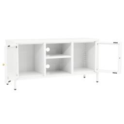 Berkfield Home TV Cabinet White 105x35x52 cm Steel & Glass - Size: 105 x 35 x 52 cm - thumbnail 6