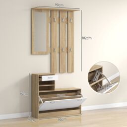 Hallway Furniture Set with Shoe Cabinet, Coat Rack and Mirror - thumbnail 4