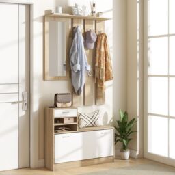 Hallway Furniture Set with Shoe Cabinet, Coat Rack and Mirror - thumbnail 1