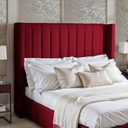 UK Bed Furniture Barcelona Gas Lift Storage Upholstered Bed with 48 Inch Headboard in Maroon - Size: King - thumbnail 2